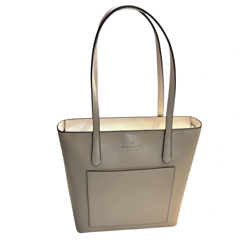 NWT Kate Spade Tote Parchment White Bag Saffiano PVC Daily K8662 Gold Logo NEW